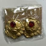 Gold and Red Vintage Floral Earrings Photo 0