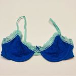 Victoria's Secret Victoria’s Secret‎ Unlined Demi Bra Blue Lace Mint Green Trim Underwire Size 34B Photo 4