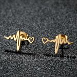 Gold Plated Heartbeat Stud Earrings – EKG Heart Line Stainless Steel Jewelry Photo 3