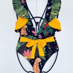 Summer cute safari printed 90's vibe style one piece swimsuit with Self belt tie Green Size M Photo 11