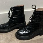 Stuart Weitzman Nisha Black Croc-Embossed Leather Ankle Boots, Size 7 (EU 37.5) Photo 8