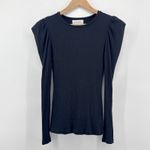 Dear John Tessa Black Long Sleeve Ribbed Top Puff Shoulder Blouse Medium Chic Photo 2