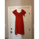 ZARA  Off The Shoulder Red Midi Dress Short Sleeve Size Medium Preppy Holiday Photo 8