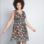 Modcloth Jungle Print Knit Dress with sash, white cat blue bird, 2X Photo 2