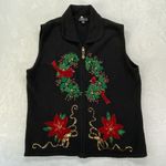 Lisa International Ugly Christmas Vest with Jingle Bells Womens L Wreath flowers Black Size L Photo 0