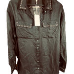 Johnny Was NWT Jade Sonia Double Pocket Shirt XL Silky Turquoise Accents Rivets Photo 0