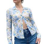 Abercrombie & Fitch Y2K Vintage Cotton Blue Floral Fitted Button Down Shirt Photo 1