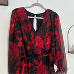 NWT City Studio Red & Black Rhinestone Sparkly V Neck Floral Dress Size 17 Photo 2