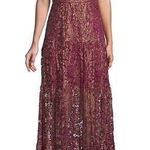 Dress the Population Antoinette Burgundy and Gold Foil Lace Gown NWOT Photo 0