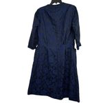 Vintage 1950s Handmade Navy Floral Brocade Coat Dress Mid Century Elegant Blue Size M Photo 6
