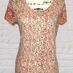 Lucky Brand MED Pink/Brown Floral Short Sleeve Tee Cotton Pullover Boho Festival Photo 0