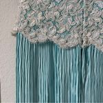 Vintage Richilene Beaded Pearls Pleated Lace Short Sleeve Dress Gown Blue White Photo 5