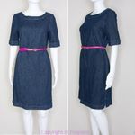 Boden navy blue short sleeves boat neck jean denim dress, women's size 8R Blue Photo 3