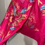 Pink and Blue Floral Embroidered Scarf with Tassels Photo 2