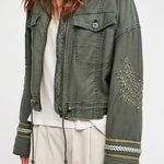 Free People Extreme Cropped Military Jacket Green Blogger Favorite Beaded Medium Photo 1