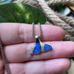 Sterling Silver Blue Opal & CZ Whale Tail Necklace Photo 2