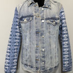 Kensie Jeans Vintage Luxe Jean Jacket Sleeve Quilted Sleeves Size Small Western Blue Photo 0