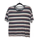American Eagle Olive Green & Cream Striped Knit Henley Top Photo 0