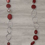 Bold Cherry Red & Silver Abstract Bead Longline Necklace Photo 0