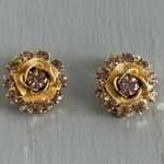 Gorgeous Vintage Clip On Earrings Light Purple Rhinestone Flowers Photo 3