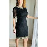Vintage 80s Silk Beaded Sheath Dress, Formal, Black Tie Cocktail Kazar Blk/Gld Size 6 Photo 9