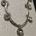 Trifari Crown Crystal Pave Necklace Vintage Silver Tone Filigree Clear Cushion Photo 9