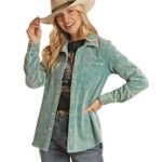 Rock & Roll Denim Corduroy Shacket Teal Acid Wash Snap Shirt Jacket Western Lg Green Photo 0