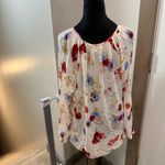 Lucky Brand Floral Flowy Tunic Top Blouse Lightweight Sheer Tie Neck Boho XL Photo 3