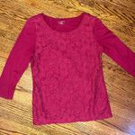 Loft Ann Taylor 3/4 Sleeve Lace front shirt in Cranberry Color size small Photo 0