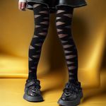 Thin Strappy Pattern Pantyhose,‎ Comfy Smooth Slim Footed Pantyhose One Size Black Photo 3