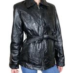 Leather Works Vintage  Black Patchwork Leather Waist Tie Jacket Photo 0