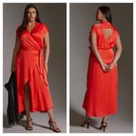 Anthropologie  Maeve Open-Back Satin Wrap Midi Dress Orange Small Photo 16