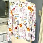 Target Luella for White Graffiti Blouse Button Front Shirt Cotton fits Small Photo 0