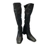 Pretty Little Thing  Black Boots Square Toe Silver Calf Heeled Sock Boots Size 7 Photo 1