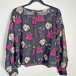 Cupcakes and Cashmere  Blouse Womens Size Medium Sheer Floral Button Back Top Photo 1