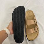 Boho Tan Brown Faux Suede Brassy Gold Buckle Sandals / Slides EU 43 US 12 Photo 2