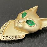 Vintage A.J.C. Signed Egyptian Cat Green Eyes Gold Photo 3
