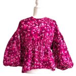 Kika Vargas X Target Blouse Top Pink Floral Mum Extreme Puff Sleeve Scallop L Size L Photo 0