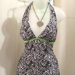 Bombshell sportswear Flattering & Modest Black white zebra print neon green halter top swimsuit bikini tankini Photo 2