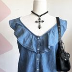 Old Navy ‎ Denim Ruffle Top Y2K 2000s Retro Cottagecore Indie Small Photo 1