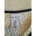 Nicole Miller Cream Cable Knit V Neck Sweater Green Navy Stripe Medium Tennis Photo 1