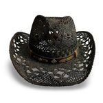 Tonpsom Woven Straw Cowboy Hat One Size Brown Western Leather Band Photo 0