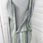 Kasper Linen Striped Tie Waist Sleeveless Tank Top Shirt Green Blue 8 Photo 7