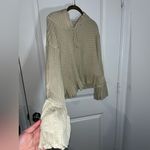 Heyson Beige Boho Chic Waffle Knit Ruffle Trim Pullover Sweater Hoodie Sz Large Tan Photo 8