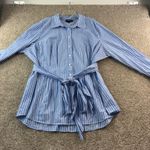 Lane Bryant Lane Bryant Womens Plus Size 28 Blue White Striped Button Up Tunic Belt Shirt Photo 6