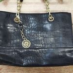Anne Klein Black  Faux Croc Shoulder Bag Purse with Gold Tone Hardware Logo Charm Photo 0