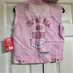 Disney  Cheshire Cat Alice in Wonderland Vest Hoodie Size Small Pink White Stripe Photo 5