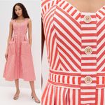 Hunter Bell Cosi Striped Midi Dress Red Poppy White Button Front Size 2 NWT Photo 16