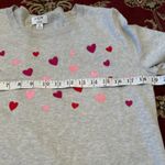J.Crew Teddie Sweater Embroidered Heart Print Light Gray Crew Neck Womens M Photo 4