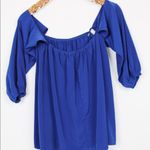 Lovely Day 🔴 Blue Off the Shoulder Peasant Blouse | Size Small Photo 4